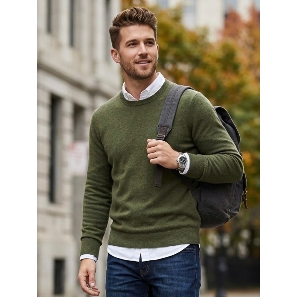 J. Crew Mercantile Mens Olive Green Cotton Crewneck Sweater Small Lightweight